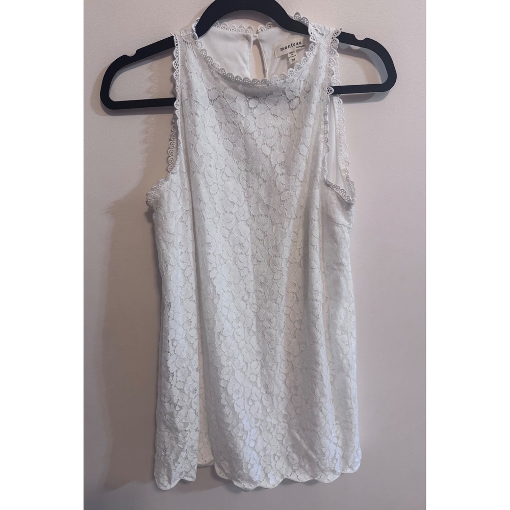 Romantic Monteau White Lace Halter Top Sleeveless Scalloped Hem Keyhole Back M